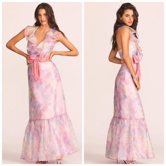 LoveShackFancy Maris Gown Fairytale Printed Halter Bow Dress Size 0 Rainbow - Picture 1 of 9